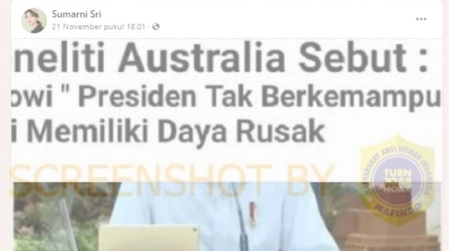 CEK FAKTA: Jokowi Disebut Pemimpin Tak Berkemampuan oleh Peneliti Australia. [turnbackhoax.id]