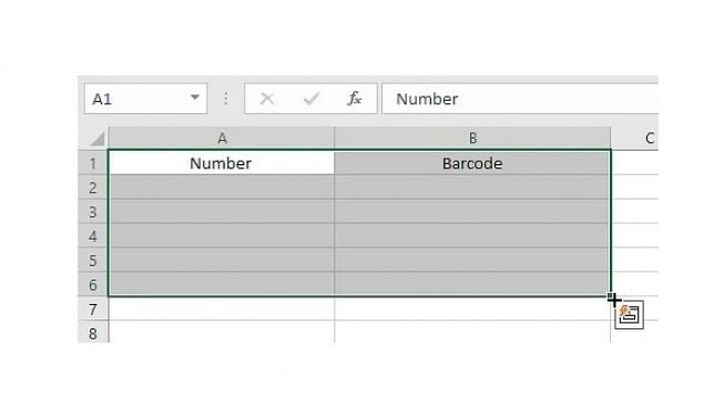 Tabel untuk membuat barcode di Excel. (simplilearn)