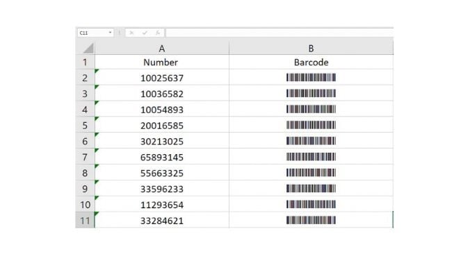 Hasil tabel barcode di Excel. (simplilearn)