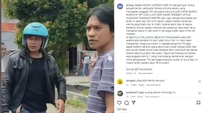 Viral Pratu SH Aniaya Lansia dan Ingin Culik Anak Hasil Hubungan Gelap, TNI AU: Sedang Dicari Intel