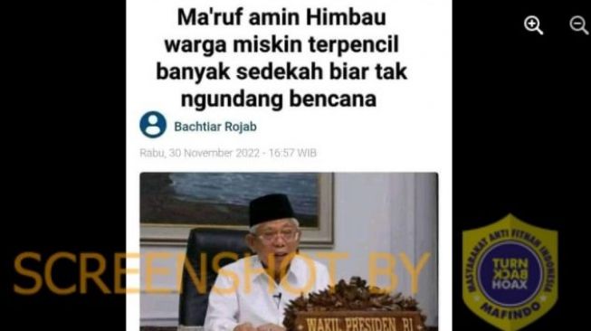 CEK FAKTA: Ma'ruf Amin Imbau Warga Miskin Sedekah Biar Tak Ngundang Bencana, Benarkah?