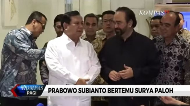 Pertemuan Prabowo Subianto dan Surya Paloh tahun 2019. (YouTube/KOMPASTV)