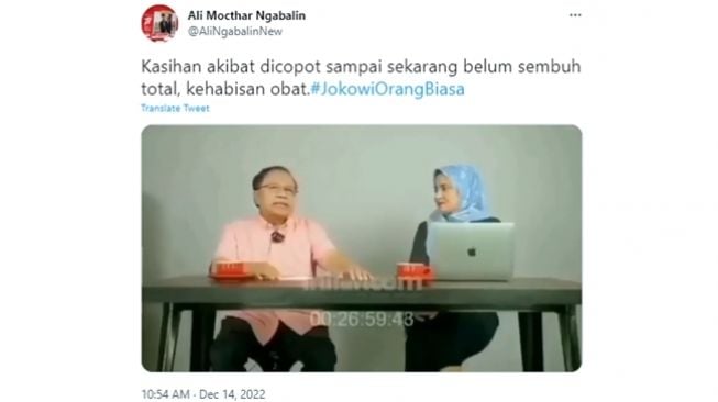 Cuitan Ali Mochtar Ngabalin sebut Rizal Ramli kehabisan obat karena membahas kemungkinan Presiden Joko Widodo (Jokowi) dipenjara kecuali berkenan mundur baik-baik. (Twitter/@AliNgabalinNew)