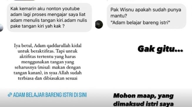 Penjelasan Teuku Wisnu soal Adam "punya istri". [Instagram]