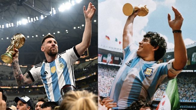 Momen Lionel Messi Tiru Selebrasi Juara Dunia Diego Maradona, Sama-sama Ikonik