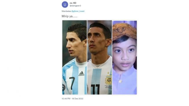 Jan Ethes Dibilang Mirip Pemain Timnas Argentina Angel Di Maria, Reaksi Gibran Rakabuming Bikin Netizen Terpingkal