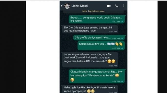 Augie Fantinus halu bisa chat Leonel Messi (Instgaram/@augiefantinus)