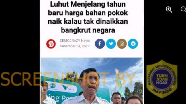 CEK FAKTA: Luhut Naikkan Harga Bahan Pokok Jelang Tahun Baru, Jika Tidak Negara Bangkrut, Benarkah?