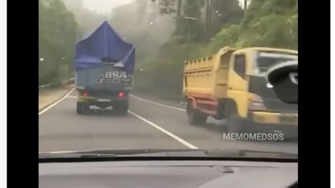 Viral Truk Ugal-ugalan Hingga Terguling di Jalanan Sarangan