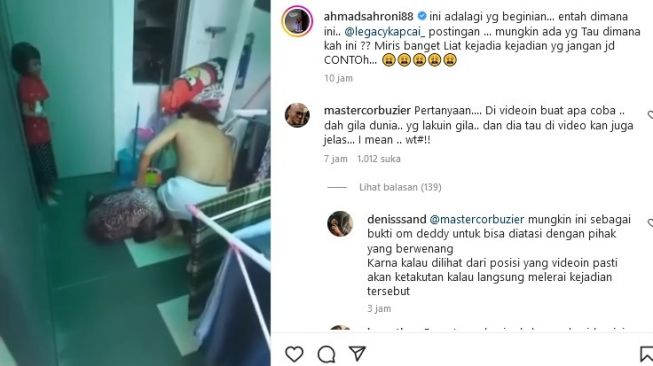 Video KDRT seorang lelaki aniaya perempuan, yang diunggah di Instagram Ahmad Sahroni dan ditanggapi Deddy Corbuzier. [Instagram]