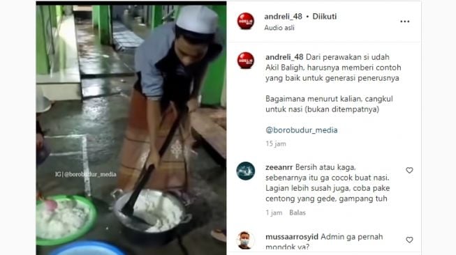 Viral Santri Ambil Nasi Pakai Cangkul, Aksinya Tuai Perdebatan Warganet