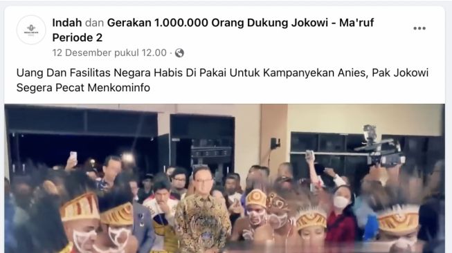 Unggahan vidoe yang menyebutkan Jhonny G Plate dipecat Jokowi gara-gara Anies Baswedan (Facebook/ Indah).