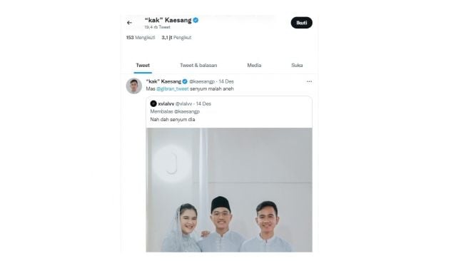 Twitter Kaesang Pangarep. (screenshot)