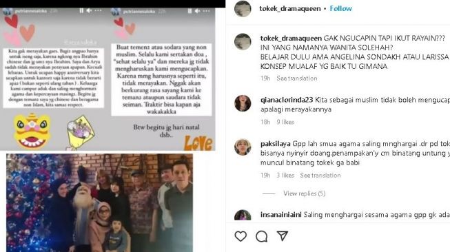 Putri Anne buka suara soal rayakan Natal. (Instagram/ tokek_dramaqueen)