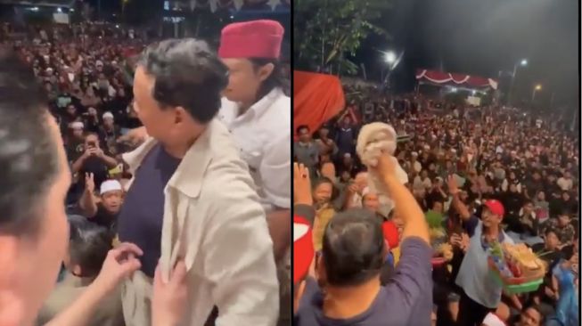 'Mantap', Prabowo Copot Baju di Atas Panggung dan Berikan ke Pedagang Minuman Keliling