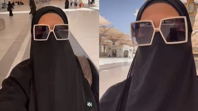 Potret artis pakai cadar saat umrah (Instagram/@donnaharunofficial)