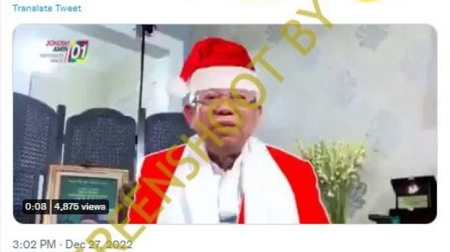 CEK FAKTA: Ma'ruf Amin Pakai Kostum Sinterklas, Ucapkan Selamat Natal dan Tahun Baru, Benarkah?