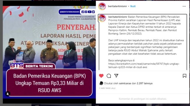 Tangkapan layar. [Instagram/@beritaterkinismr]