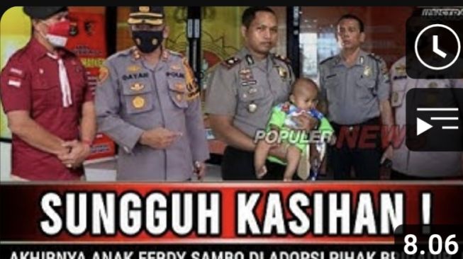 Thumbnail yang menyebutkan anak Sambo-Putri diadopsi (YouTube/ Populer News).