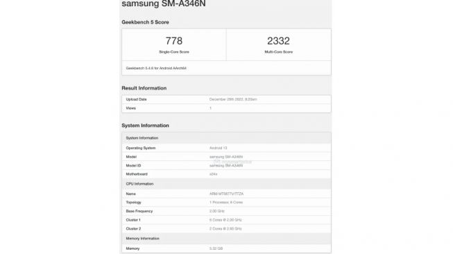 Bocoran Samsung Galaxy A34. [Mysmartprice]