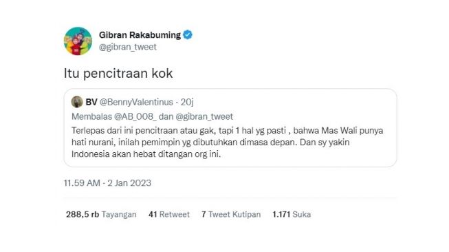 Tweet Gibran Rakabuming. (screenshot)