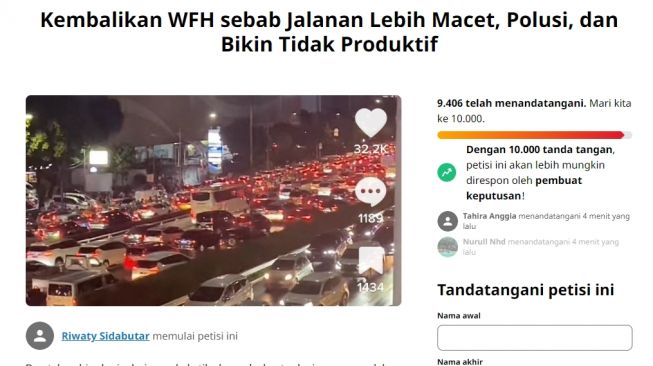 Viral Petisi Kembalikan WFH karena Jalanan Macet dan Bikin Tidak Produktif, Didukung Hampir 10.000 Orang!