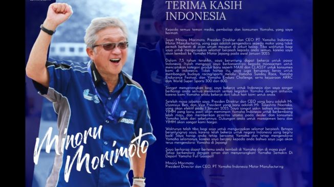 Sayonara Morimoto-san, Presdir dan CEO Yamaha Indonesia Layangkan Surat Perpisahan Indah