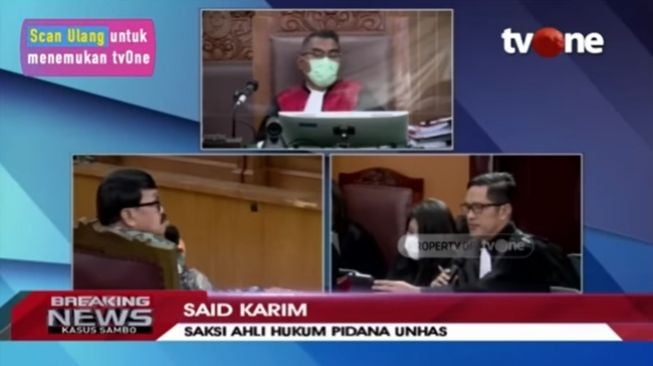 Saksi ahli hukum pidana Universitas Hasanuddin, Said Karim. (YouTube/tvOneNews)