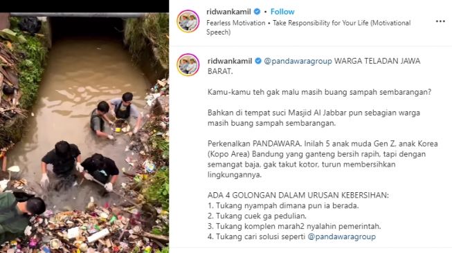 Ridwan Kamil Apresiasi dan Minta Masyarakat Tiru Pandawa Group (Instagram/ridwankamil)