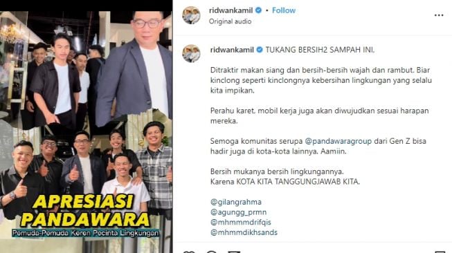 Aksinya Inspiratif, Pemuda Pandawara Group Ditraktir Ridwan Kamil Perawatan (Instagram/ridwankamil)