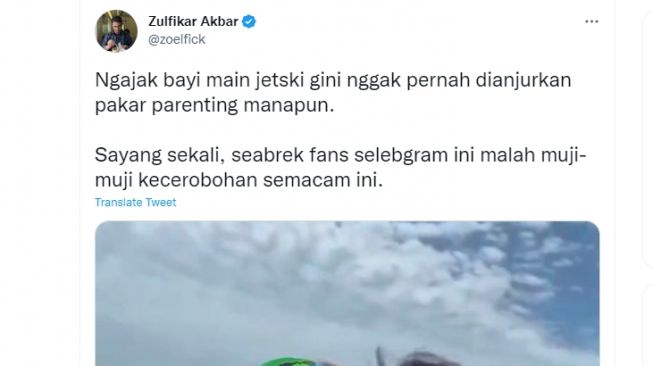 Tuai Kecaman, Ria Ricis dan Suami Dihujat Usai Mengajak Anak Main Jetski (Twitter/@zoelfick)