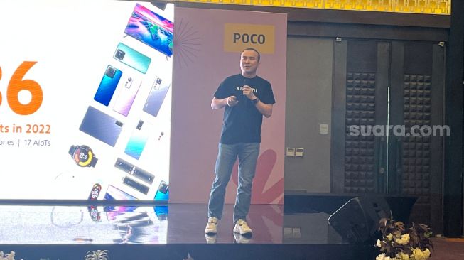 Di acara Xiaomi Media Gathering yang digelar di Bandung, Country Director Xiaomi Indonesia Wentao Zhao mengatakan kalau seri Redmi Note 12 akan segera hadir ke Indonesia pada Q1 2023, Rabu (11/1/2023). [Suara.com/Dicky Prastya]