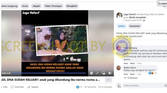 Sebuah akun Facebook menyebarkan ifnormasi kalau Rozy Zay Hakiki menghamili mantan ibu mertuanya, Rihanah Ana. [Instagram]