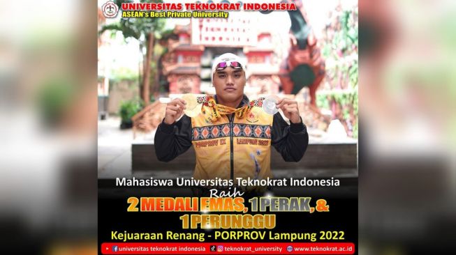 Akbar Wendi Mahasiswa UTI Juara Renang di Porprov IX Lampung