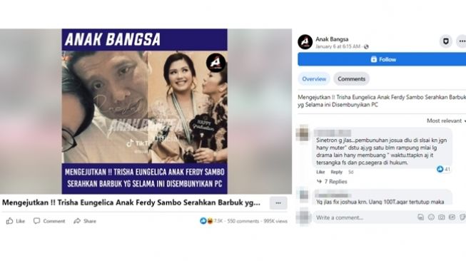 Tangkapan layar video dengan narasi anak Ferdy Sambo, Trisha Eungelica, mengungkap barang bukti diduga terkait bisnis gelap ayahnya dan uang Rp100 triliun yang selama ini disembunyikan Putri Candrawathi. (Facebook/Anak Bangsa)