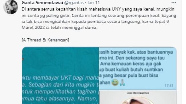 Soal Perjuangan Mahasiswi Cari Biaya Kuliah hingga Tutup Usia, Begini Respon Rektor UNY