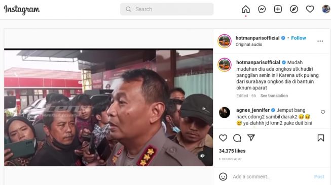 Tangkapan layar sindiran Hotman Paris Hutapea (Instagram/@hotmanparisofficial)