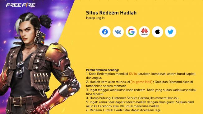 Situs kode redeem Free Fire. (screenshot)