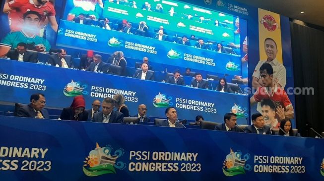 Suasana konferensi pers Kongres Biasa PSSI 2023. [Suara.com / Adie Prasetyo Nugraha]