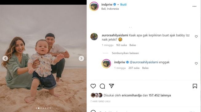 Suami Nikita Willy, Indra Priawan tak ingin aja anak main jetski (Instagram/@indpriw)