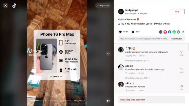 Beredar video viral TikTok memperlihatkan model iPhone 16 Pro Max yang mendapat sorotan warganet Indonesia. [TikTok]