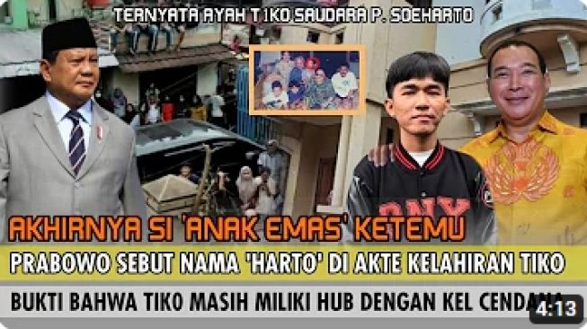 Konten video dengan klaim hasil tes DNA Tiko disebut keturunan keluarga Cendana.