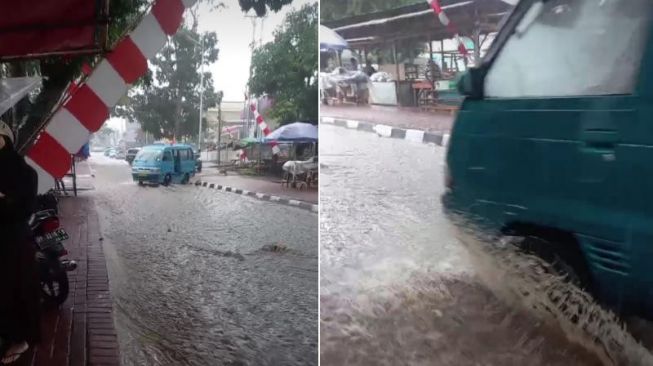 Jelang Kedatangan Presiden Jokowi, Akses Jalan Pasar Airmadidi Banjir