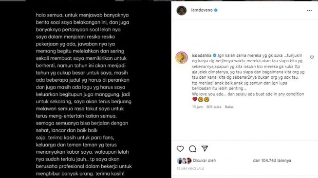 Unggahan Devano Danendra (Instagram)