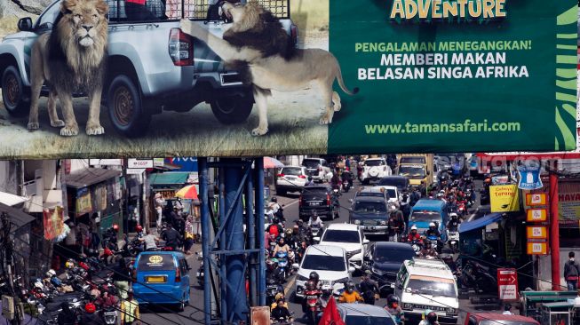 Sejumlah kendaraan wisatawan melintas di Jalan Raya Puncak, Cisarua, Kabupaten Bogor, Jawa Barat, Minggu (22/1/2023). [ANTARA FOTO/Yulius Satria Wijaya/aww]