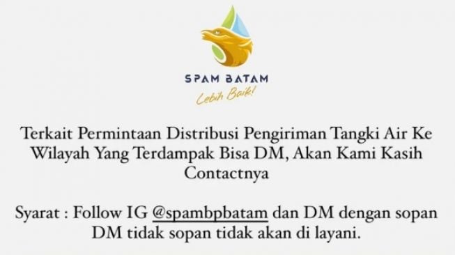 Warganet Serang IG Spambpbatam Setelah Posting Syarat Kirim Tangki Air Harus Follow dan DM yang Sopan