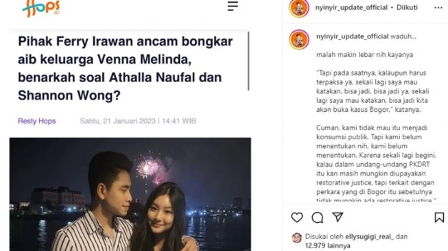 Unggahan soal Ferry Irawan [Instagram/@nyinyir_update_official]