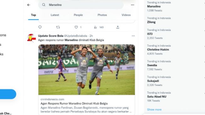 Marselino Ferdinan trending di twitter (Twitter)
