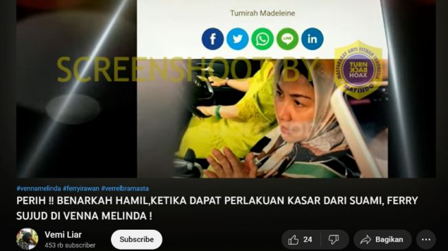 Narasi video Venna Melinda hamil. (Foto tangkapan layar dari Turnbackhoax.id)