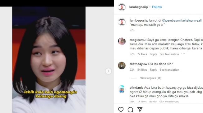 Momen Sule menanyakan keluarga kepada Catheez (Instagram/lambegosiip)